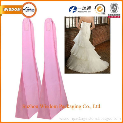 custom pink color gown garment derss cover bag with PVC transparent window